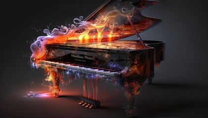 Melody of Color with a Close-up of a Multi-Tonal Grand Piano with Harmonious Waves of Music Generated by AI