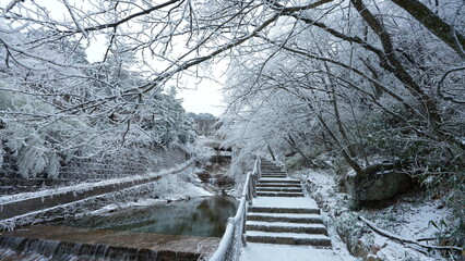 The beautiful frozen mountains view coverd by the white snow and ice in winter