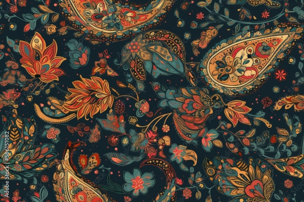 Poster floral pattern with colorful flowers and leaves on a blue background created with generative ai tech