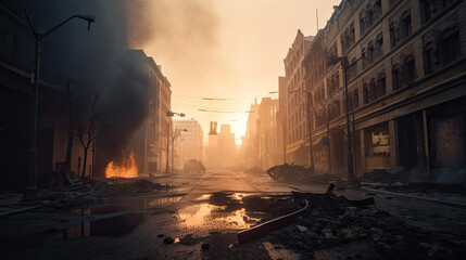 City destroyed by the fire. Generative AI