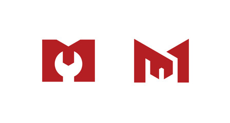 Letter M wrench logo. Wrench M vector  design. Letter M mechanical,  letter M repair, letter M construction logo. Monogram M wrench logo.