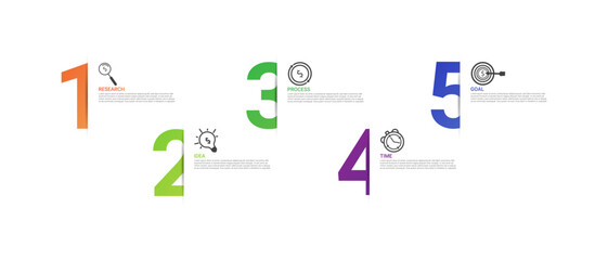 Cinematographic label template.5 business step options. with a modern design, suitable for web, presentations.