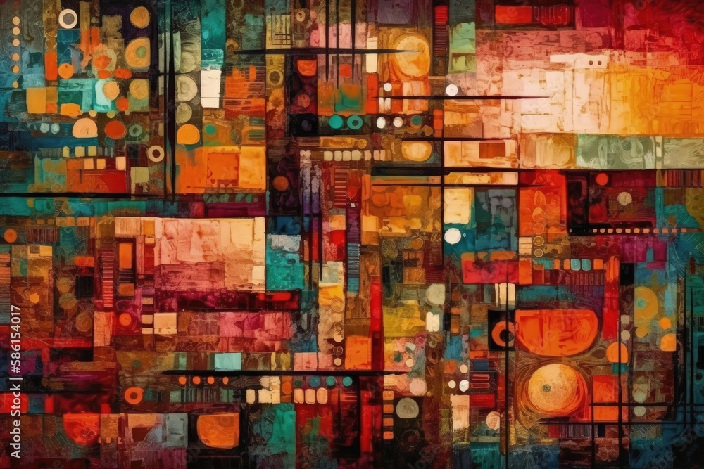 Poster abstract painting with vibrant colors and various shapes created with generative ai technology