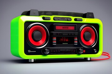 Rendering of "Retro Stereo Boombox Radio Design Concept". Generative AI. 