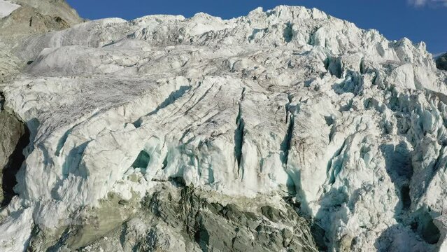 Moiry glacier in Swiss alps aerial view