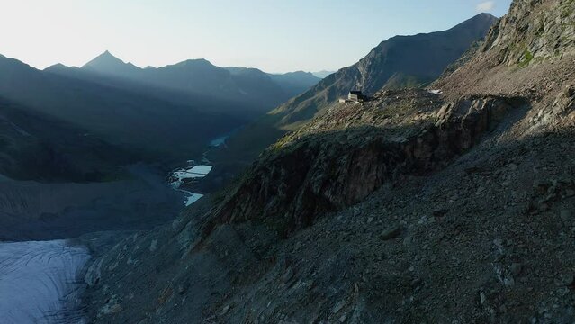 Moiry glacier in Swiss alps aerial view