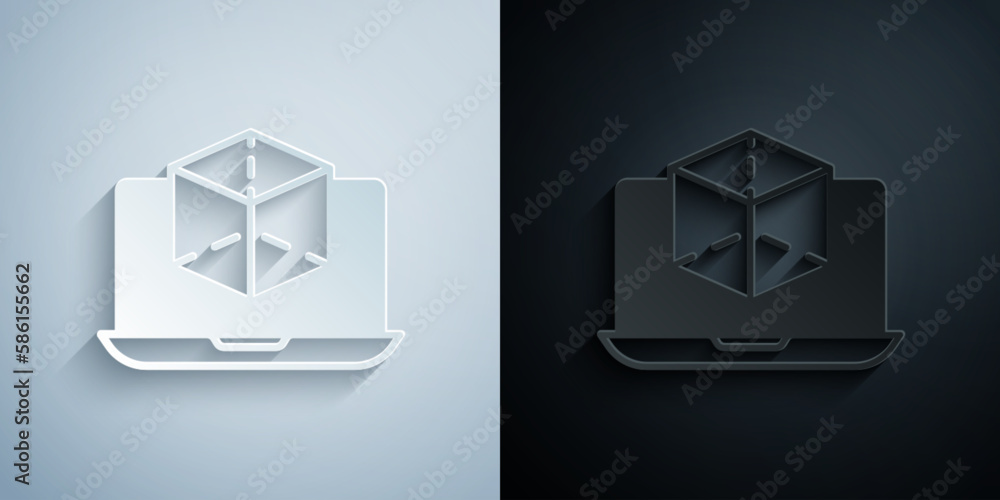 Poster paper cut 3d modeling icon isolated on grey and black background. augmented reality or virtual reali