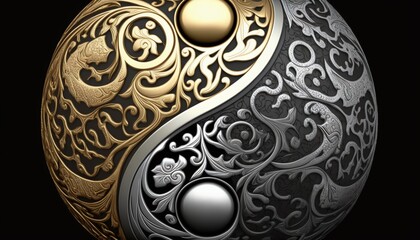 Balance of Harmony with a Gold and Silver Yin and Yang Generated by AI