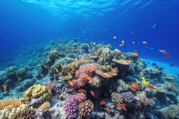 Naklejka na ściany i meble tropical fishes in the coral reef, generative AI