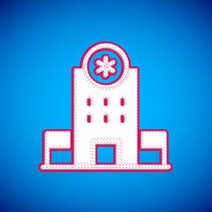 White Medical hospital building with cross icon isolated on blue background. Medical center. Health care. Vector