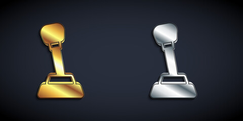 Gold and silver Gear shifter icon isolated on black background. Manual transmission icon. Long shadow style. Vector