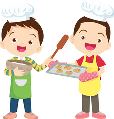 happy child baking together at kitchen ,Kids Chef Cookies