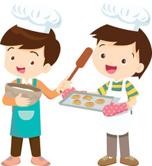 happy child baking together at kitchen ,Kids Chef Cookies