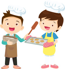 happy child baking together at kitchen ,Kids Chef Cookies