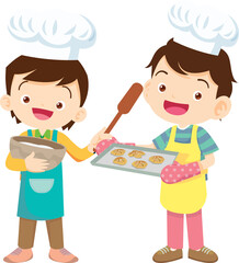 happy child baking together at kitchen ,Kids Chef Cookies