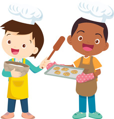 happy child baking together at kitchen ,Kids Chef Cookies