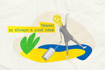 Creative photo collage illustration of funky carefree headless girl bulb instead of head like...