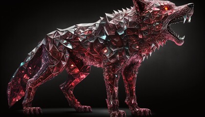 Mystic Glare as a Red Ruby Wolf Standing in Moonlight Generated by AI