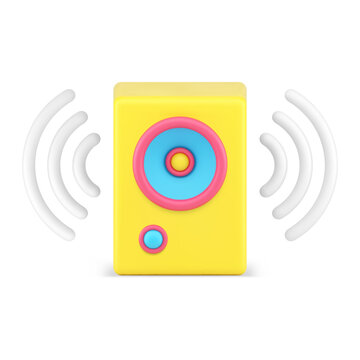 Music bass audio speaker loud sound wave acoustic system control musical listen 3d icon vector