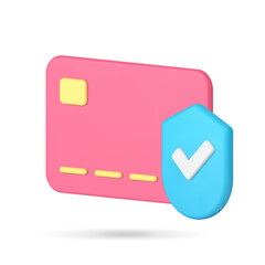 Credit debit card safety protect successful approved payment checkmark shield 3d icon vector