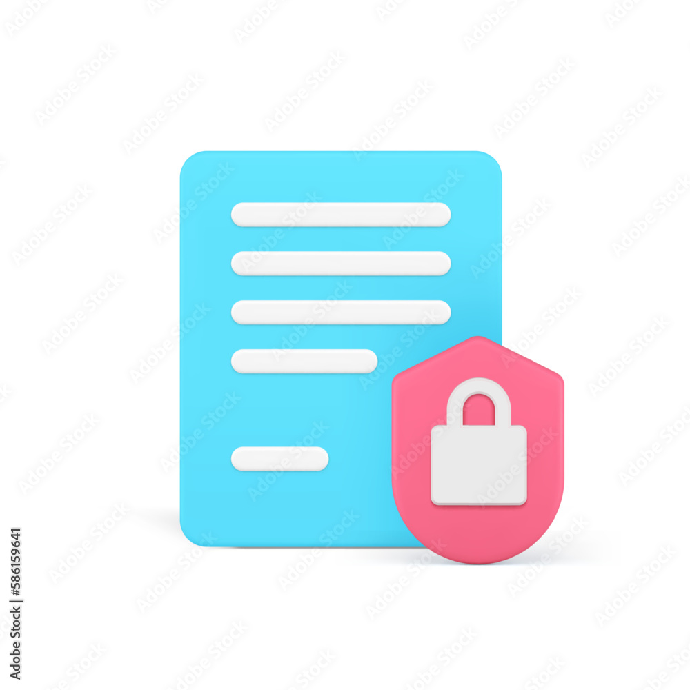 Poster document data confidential information security access protection lock shield 3d icon vector
