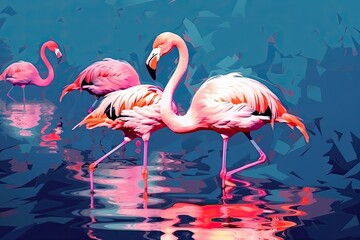 Flamingo is a beautiful bird flamingos on the lake art ai generated