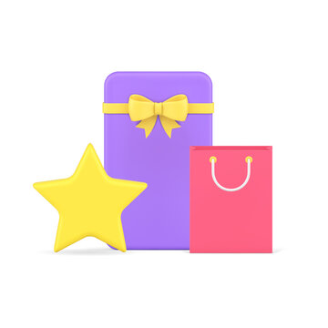 Shopping bag favorite store present gift box surprise best offer holiday celebrate 3d icon vector