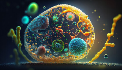 Obraz na płótnie Canvas Bacteria and virus cells World under the microscope created with Generative AI technology