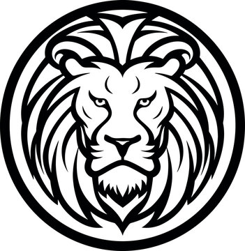 Lion Head Design in circle logo vector