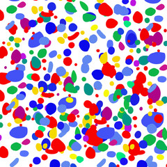 Abstract seamless pattern of multicolored spots on a white background.