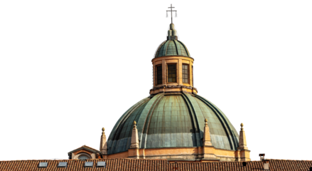 Dome with lantern (1787) of the Sanctuary of Santa Maria della Vita (Saint Mary of the life, 1687-1787) Bologna, Emilia-Romagna, Italy, Europe. Isolated on white or transparent background. Png.