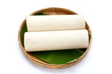 Banana stem for cooking on white background.