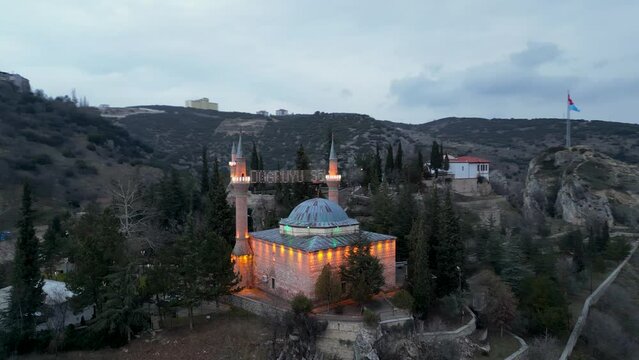 Bilecik Osmangazi Mosque aerial video footage