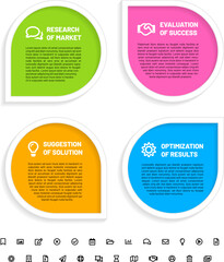 Infographics template with four step frames and set of icons