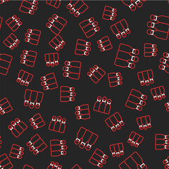 Line Bowling pin icon isolated seamless pattern on black background. Vector