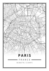 Street map art of Paris city in France - Europe