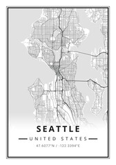 Street map art of Seattle city in USA - United States of America - America