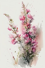 Pink Flowers Watercolor Painting - White Background