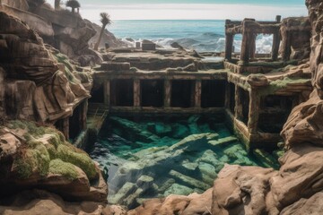 natural rock pool with crystal clear water created with Generative AI technology