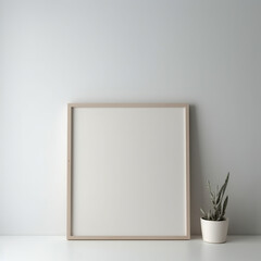 Wooden frame and white portrait frame mock up on the vintage white wall. 3D illustrations, decoration, generative AI.