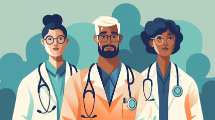 A group of doctors, standing together with pride on World Health Day. Generative AI