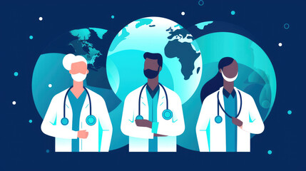 A group of doctors, standing together with pride on World Health Day. Generative AI