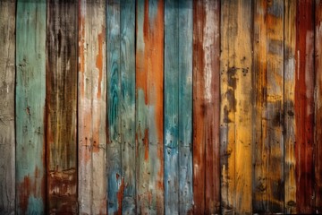 colorful wooden wall with various paint shades created with Generative AI technology