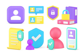 Data information personal access privacy account access security set 3d icon realistic vector