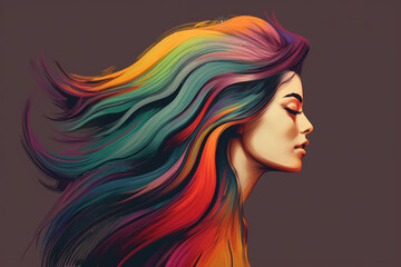 A colorful portrait of a woman with long hair