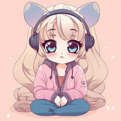 Adorable anime girl with cute outfit. Generative AI