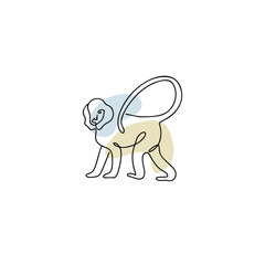 Chinese Zodiac symbol Monkey illustration in line art style with boho color isolated on white