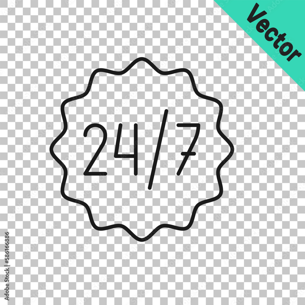 Poster black line clock 24 hours icon isolated on transparent background. all day cyclic icon. 24 hours ser