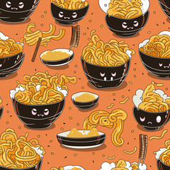 Overflowing Japanese Ramen Seamless Repeating Pattern
