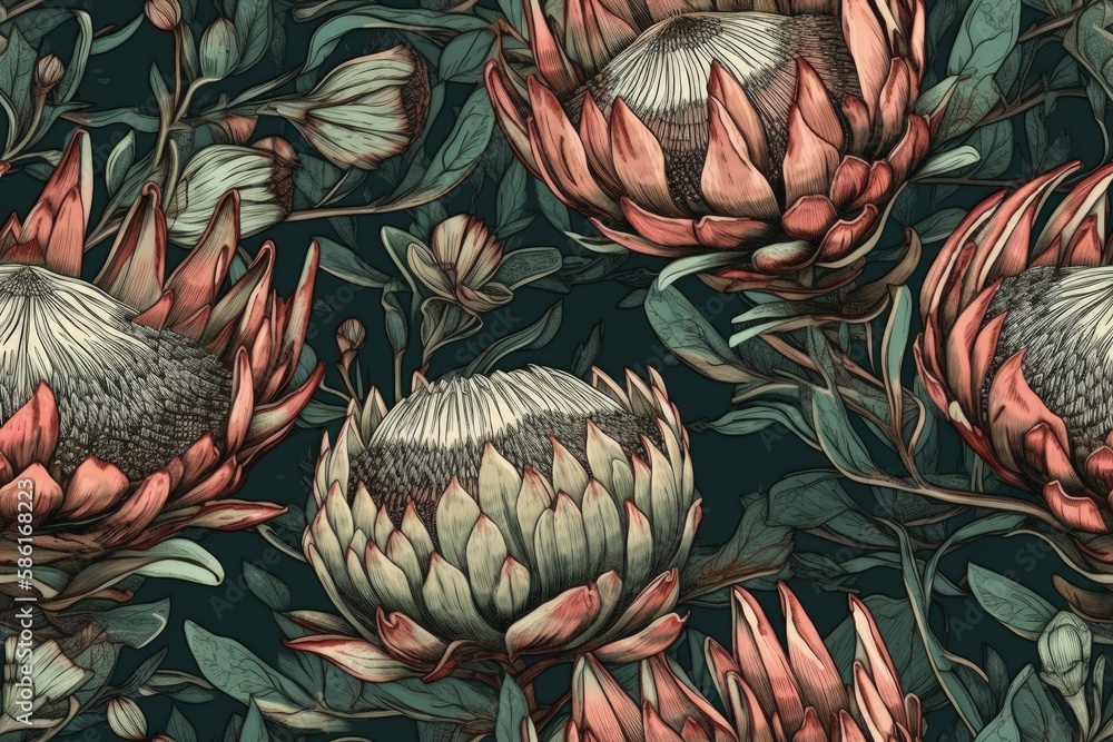 Poster branch with colorful flowers created with generative ai technology
